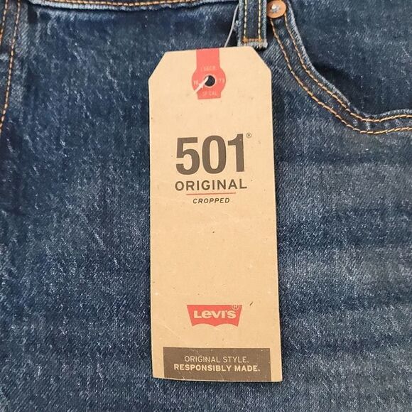 Levi's Original 501 High Rise Straight Leg Cropped Plus Size Denim Blue Jeans - Picture 7 of 12